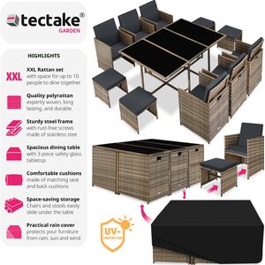 Malaga 641 Rattan Garden Furniture Set with Protective Cover by tectake