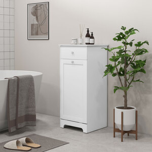 HOMCOM Bathroom Cabinet with Folding Laundry Hamper White - White by HOMCOM