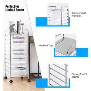10 Drawer Rolling Storage Cart-Clear - Clear by Costway