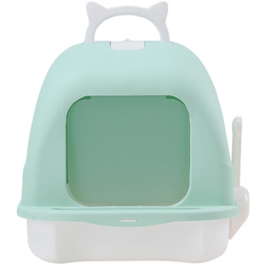 Litter Box with Cat-Shaped Handle and Deodorizer Section - Green by Livingandhome