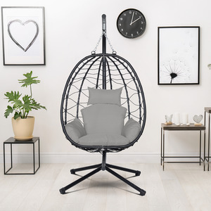 Rattan Effect Swing Egg Chair with Stand - Black / Standard by Comfy Living