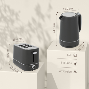 HOMCOM 1.7L Fast Boil Kettle and 2 Slice Toaster Set Defrost Reheat - Grey by HOMCOM
