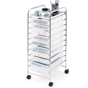 10 Drawer Rolling Storage Cart-Clear - Clear by Costway