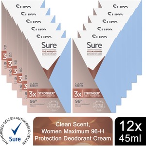 Sure Women Maximum 96-H Protection Deodorant Cream Clean Scent - 45ml - Buy 12 / 40cm / 12 by SURE