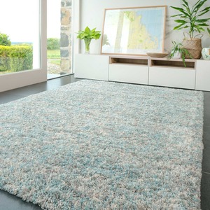 Duck Egg Blue Grey Mottled Shaggy Area Rug by The Rug House