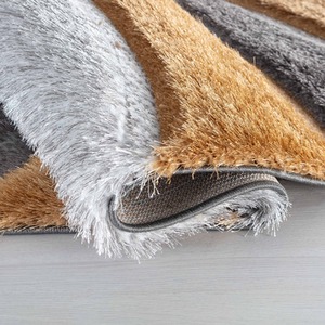 Modern Soft Waves Shimmer Shaggy Area Rugs - Ochre / 80x150 cm Rectangle by Desire Rugs
