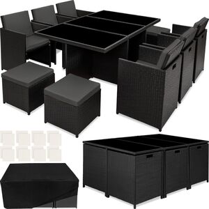New York Rattan Garden Furniture Set with Protective Cover - Black by tectake