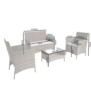 Vienna Deluxe Rattan 4 Seater Sofa Set with Rectangular Table - Grey by RayGar
