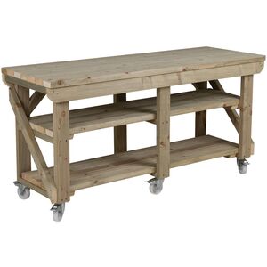 Wooden Workbench With Double Shelf And Wheels by Arbor Garden Solutions