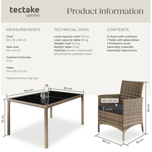 Rattan Garden Furniture Set 61 With Protective Cover - Nature/Dark Grey by tectake