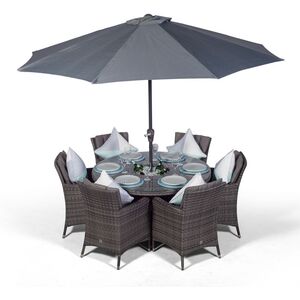 Savannah Round Rattan Patio Dining Set with Ice Bucket Drinks Cooler - Grey / 6 by Giardino