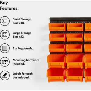 Wall Mounted 30 Piece Workshop Storage - Orange by VonHaus