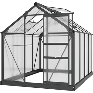 Outsunny Polycarbonate Walk-In Aluminium Garden Greenhouse - Grey, Clear / 6x8ft by Outsunny