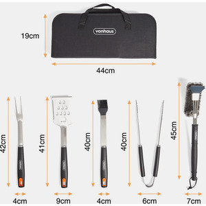 BBQ Tool Set and Storage Case 5 Piece - Black by VonHaus