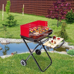 Outsunny Foldable Barbecue Grill with Wheels - Black and Red by Outsunny