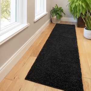 Soft Value Black Shaggy Area Rug - Black / 230 x 60cm by The Rug House