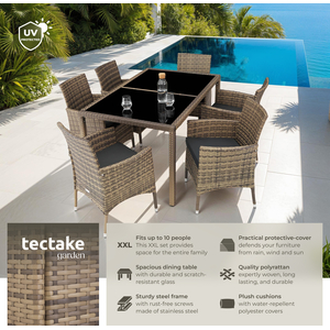 Rattan Garden Furniture Set 61 With Protective Cover - Nature/Dark Grey by tectake