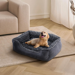 Non-Slip Short Plush Dog Bed with Removable Mattress - Dark Grey / Medium by Livingandhome