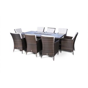 Savannah Fire Pit Square Rattan Patio Dining Set - Brown / 8 by Giardino
