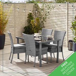 Rattan Outdoor Dining Set - Bali 4 Seat Outdoor Dining Table and Chairs Set - Grey by FurnitureboxUK