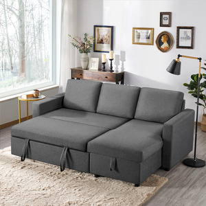 L-Shaped Sofa Bed with Pull Out Storage - Dark Grey by Yaheetech