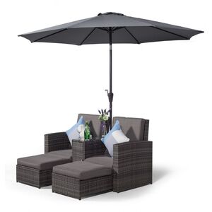 Nevada Double Reclining Rattan Sun Loungers Set - Grey by Giardino