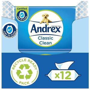 Andrex Washlets Classic Clean Biodegradable and Flushable Toilet Wipes by Andrex
