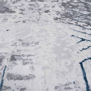 Blue Grey Distressed Abstract Geometric Motif Area Rug by The Rug House