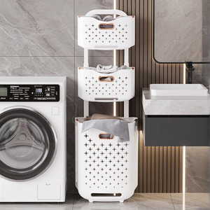 Multi Tier Foldable Laundry Baskets with Wheels - White / 115cm by lifeideas