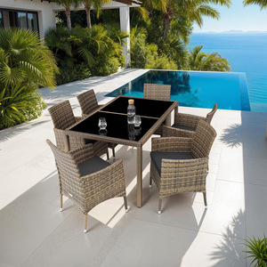 Rattan Garden Furniture Set 61 With Protective Cover - Nature/Dark Grey by tectake