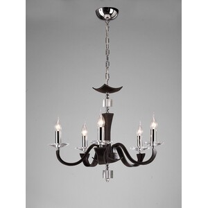 Nardini Ceiling Pendant Chandelier Chrome, Dark Brown Faux Leather, Crystal - Polished Chrome / 60cm