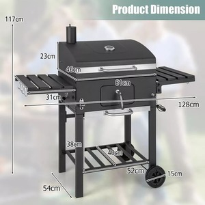 BBQ Smoker with Wheels and 2 Foldable Side Shelves - Black by Wyld and Coco