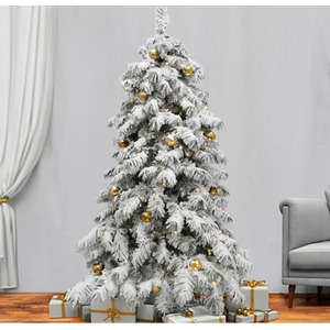 Pre Lit Heavy Snow Flocked Arbol Christmas Tree With Pearl LED and Battery Box - Green / 7ft by Best Artificial