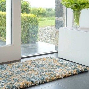 Teal Ochre Mottled Soft Shaggy Area Rug by The Rug House