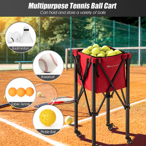 Foldable Tennis Ball Cart - Red by Costway