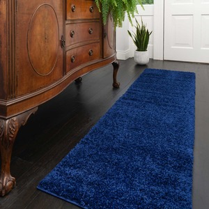 Soft Value Navy Blue Shaggy Area Rug - Navy Blue / 230 x 60cm by The Rug House