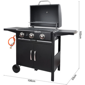 Outdoor Gas BBQ Grill Trolley With Side Shelf - Black / 106cm by Livingandhome