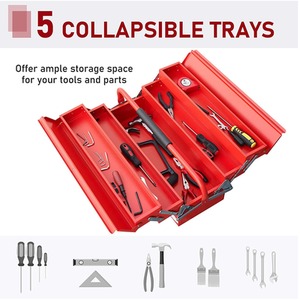 DURHAND 3 Tier Metal Tool box - Red / 41cm / 21 - 34 cm by DURHAND