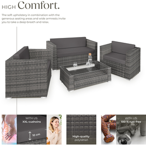 Rattan Garden Set Munich 4 Seats 1 Table - Grey by tectake