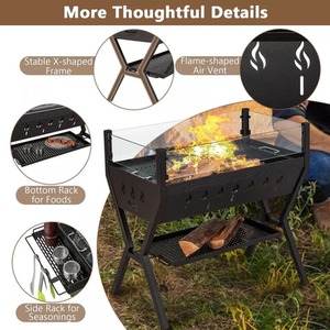 Stainless Steel Charcoal BBQ Grill with Wind Guard - Black by Wyld and Coco