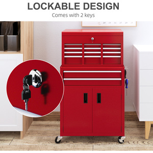 HOMCOM Portable Tool Chest with Wheels Drawers for Garage - Red by HOMCOM