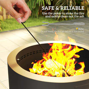 Outsunny Outdoor Round Fire Pit with Lid, Firepit with Fire Poker - Black by Outsunny