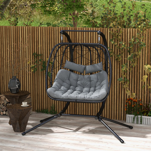 Outsunny Cushioned PE Rattan Hanging Swing Chair for 2 - Black by Outsunny
