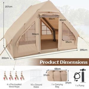 4-6 People Inflatable Camping Tent for Family Camping - Brown by Costway