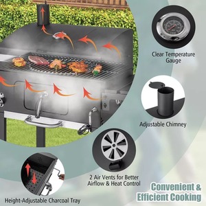 BBQ Smoker with Wheels and 2 Foldable Side Shelves - Black by Wyld and Coco
