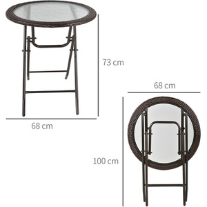 Outsunny Folding Round Tempered Glass Metal Table - Brown by Outsunny