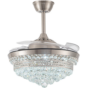Ceiling Fan Light with Round Crystal-Encrusted Shade - Silvery White by Livingandhome