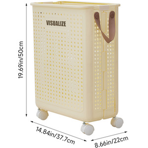 Foldable Laundry Basket with Wheels - Beige / 50cm / 22cm by Livingandhome