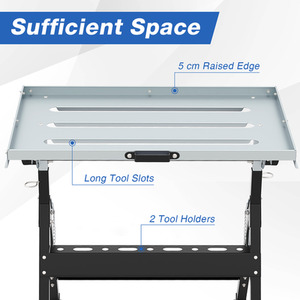 Folding Welding Table 180 Kg Load Tiltable Steel Workbench - Black by Costway