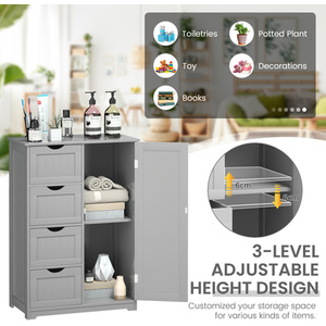 Bathroom Floor Cabinet Storage Organizer - Grey by Costway